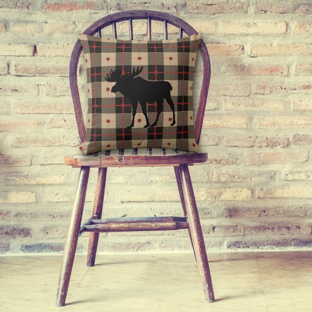 Black Moose on Buffalo Plaid Pattern Throw Pillow (Creator Uploaded)