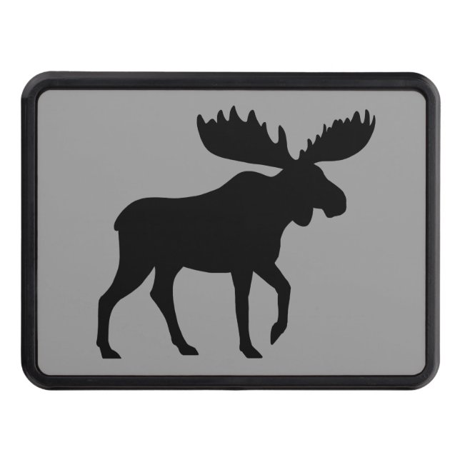 Black Moose Silhouette | Wildlife Wild Animal Grey Trailer Hitch Cover (Front)