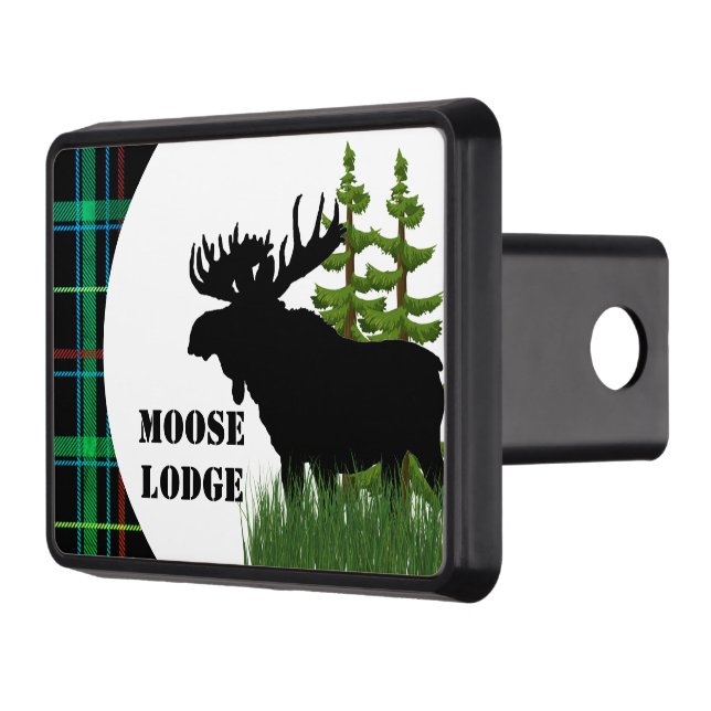 Black Moose Silhouette with Green Plaid  Trailer Hitch Cover (Left)