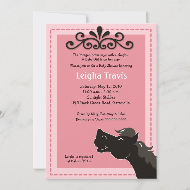 Black Morgan Horse Girl 5x7 Baby shower Invitation (Devant)