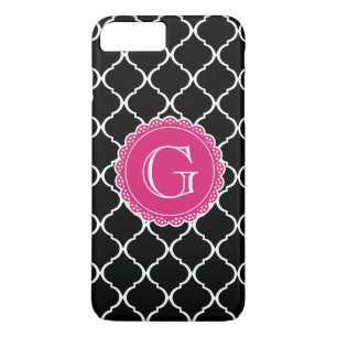 Black Moroccan Lattice Pattern Hot Pink Monogram Case-Mate iPhone Case