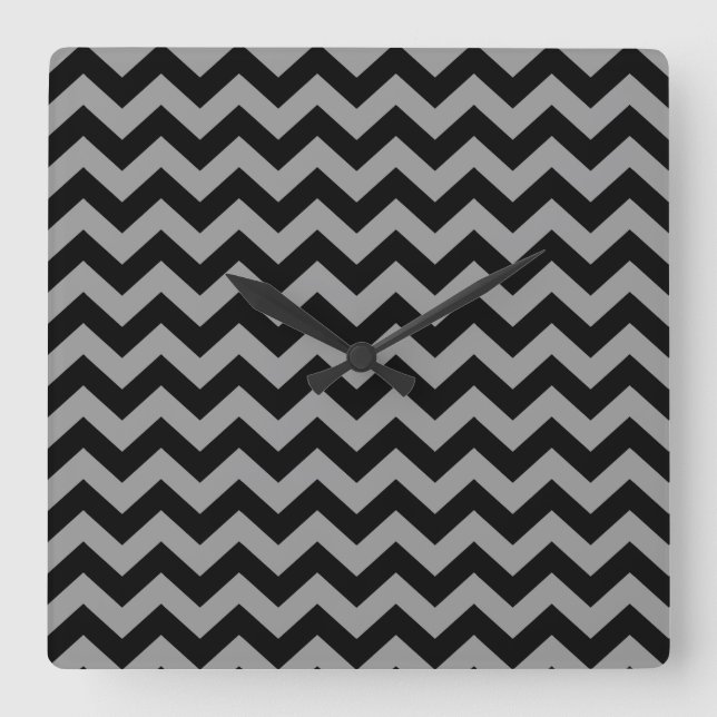 Black Moroccan Moods Chevrons Square Wall Clock (Front)