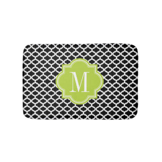 Black Moroccan Pattern with Lime Green Monogram Bath Mat