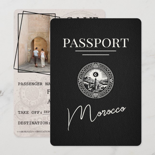 Black Morocco Passport Save The Date (Front/Back)