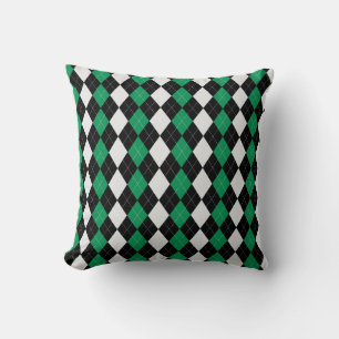Black & MOSS GREEN Diamonds ARGYLE Pattern Throw Pillow