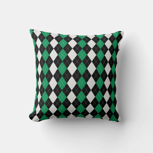 Black & MOSS GREEN Diamonds ARGYLE Pattern Throw Pillow (Front)