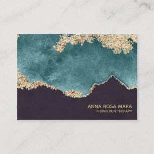 *~* Black Moss Teal Agate Geode Gold Glitter Business Card