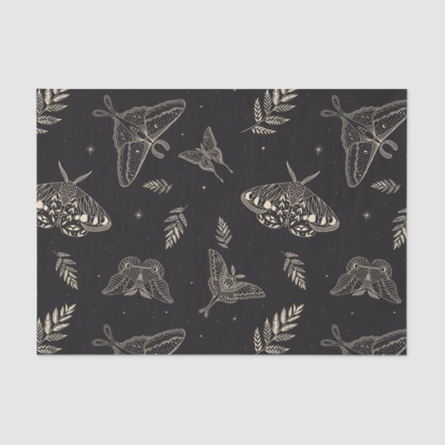Black Moth Butterfly Pattern Tissue Paper (Front)