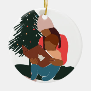 Black Mother/Son Holiday Christmas Ceramic Ornament