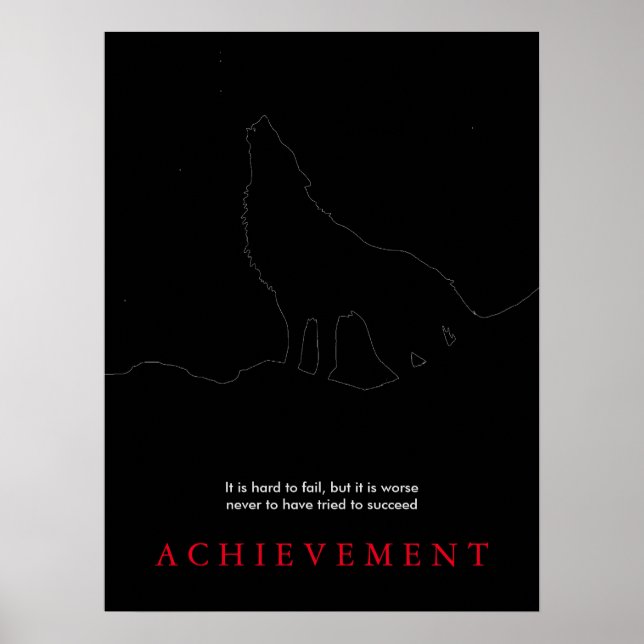 Black Motivational Howling Wolf Art Poster Print (Front)