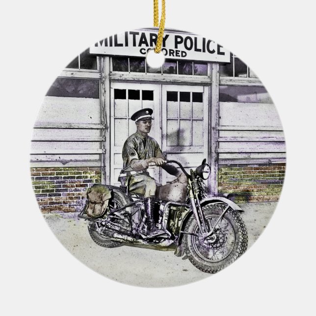 Black Motorcycle Police ww2 Ceramic Ornament (Front)