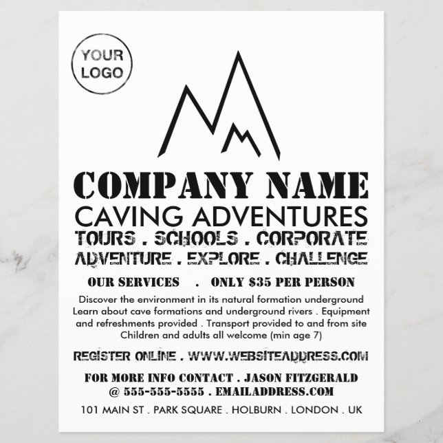 Black Mountain Logo, Caving Adventure Advertising Flyer (Front)