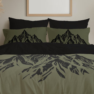 Black Mountain Peaks Modern Moss Green Hiking Pillowcase