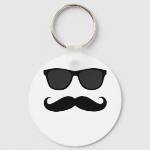 Black Moustache and Sunglasses Humour Gift Keychain