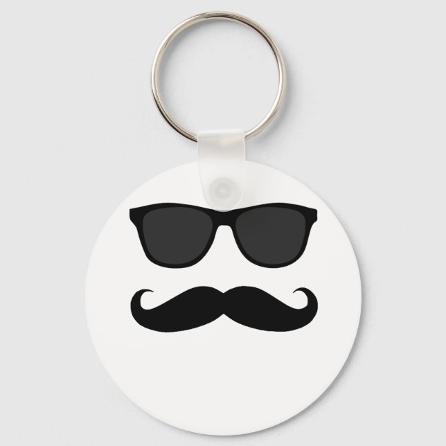 Black Moustache and Sunglasses Humour Gift Keychain (Front)