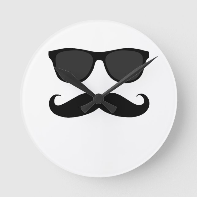 Black Moustache and Sunglasses Wall Clock (Front)