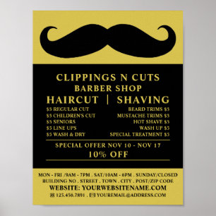 Black Moustache, Men's Barbers Advertising Poster