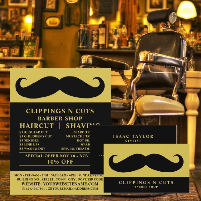 Black Moustache, Men's Barbers Business Card (Creator Uploaded)