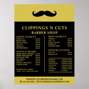 Black Moustache, Men's Barbers Price List Poster