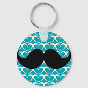 Black Moustache on 70s Retro Background Keychain