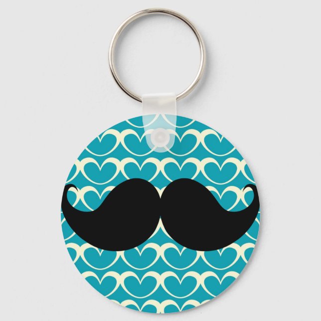Black Moustache on 70s Retro Background Keychain (Front)
