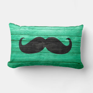 Black Moustache on Cyan Wood Lumbar Pillow