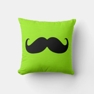 Black Moustache on Green Background Throw Pillow