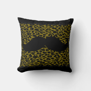 Black Moustache on Leopard Skin Throw Pillow