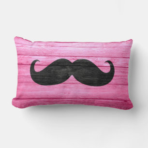Black Moustache on Pink Wood Lumbar Pillow
