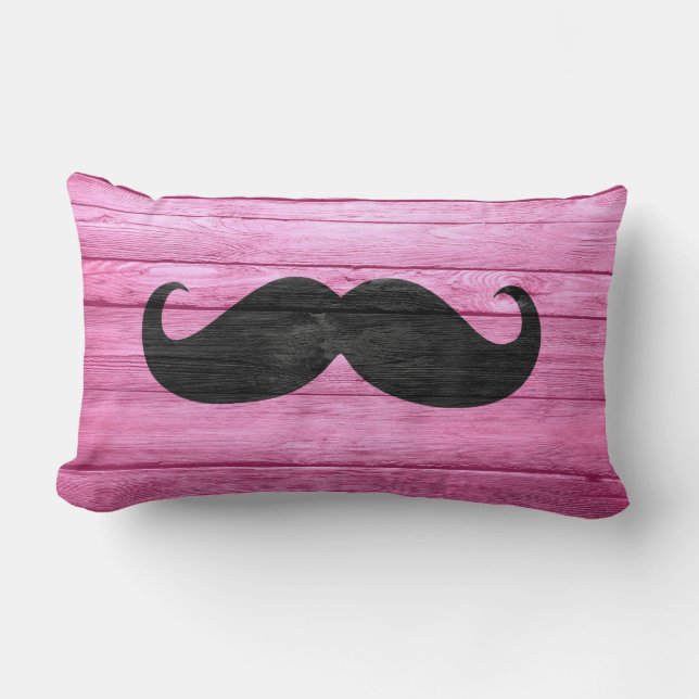 Black Moustache on Pink Wood Lumbar Pillow (Front)