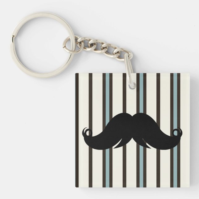 Black Moustache on Striped Pattern Keychain (Front)