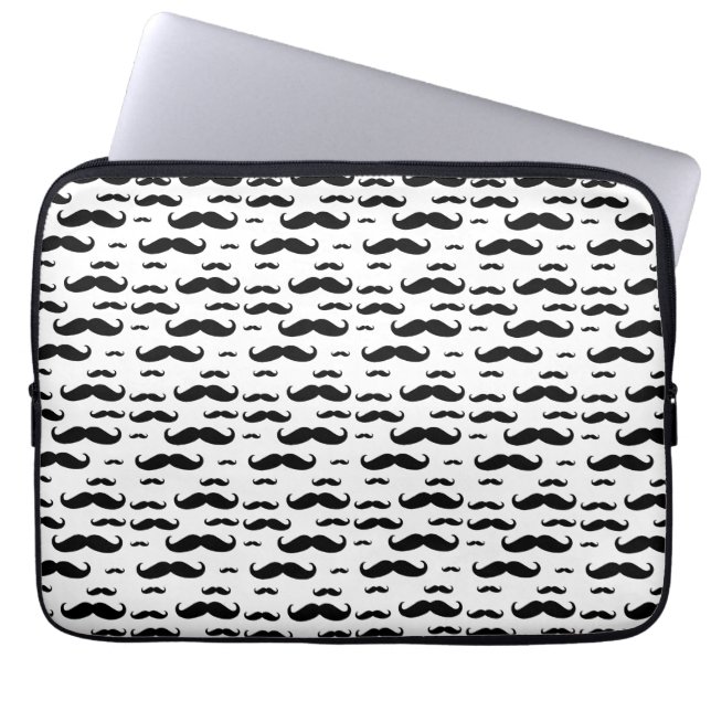 Black Moustache Pattern Laptop Sleeve (Front)
