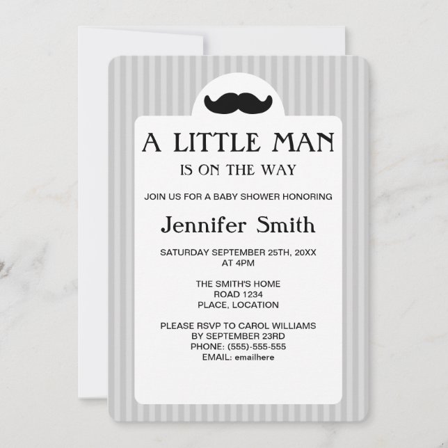 Black Moustache Silhouette Little Man Baby Shower Invitation (Front)
