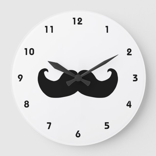 Black Moustache wall clock with numbers (Front)