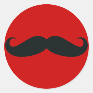 Black Moustache with Red Background Classic Round Sticker