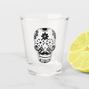 Black Moustached Sugar Skull Shot Glass