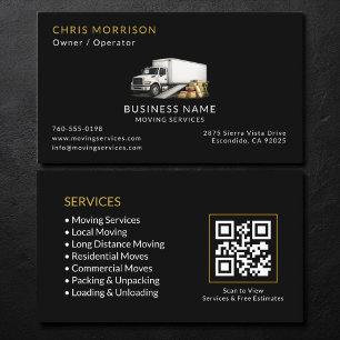 Black Moving Truck Services QR Code Business Card