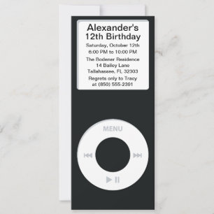 Black MP3 Player iParty Birthday Party Invitation
