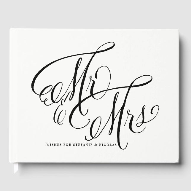 Black Mr and Mrs Rustic Calligraphy Photo Wedding Guest Book (Front)
