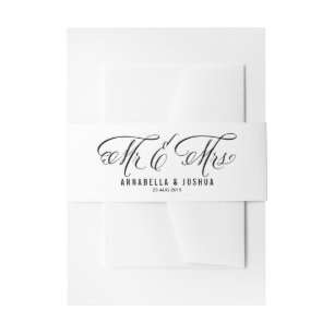 Black Mr. and Mrs. Rustic Calligraphy Wedding Invitation Belly Band
