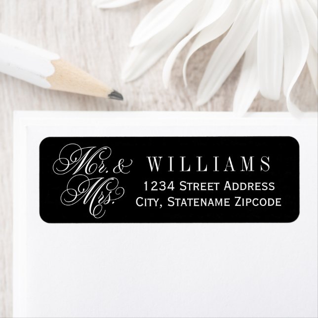 Black Mr and Mrs Script Wedding Return Address (Insitu)