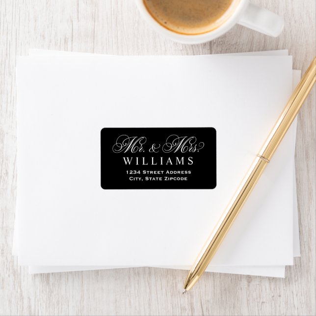 Black Mr and Mrs Script Wedding Return Address Label (Insitu)