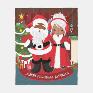 Black Mr. & Mrs. Claus Personalized Fleece Blanket
