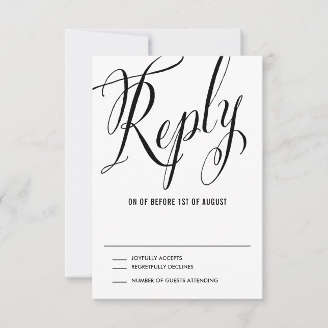 Black Mr. & Mrs. Elegant Script Wedding RSVP (Front)