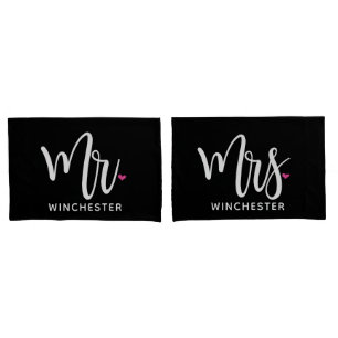 Black Mr. + Mrs. (name) Personalized Pillowcases