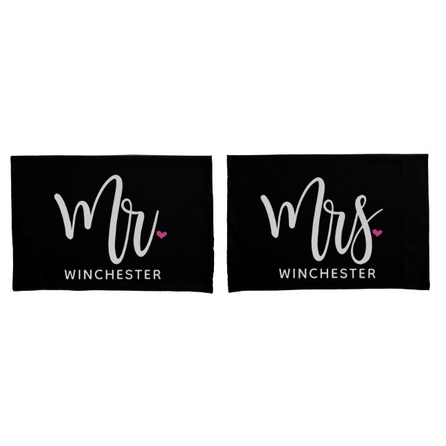 Black Mr. + Mrs. (name) Personalized Pillowcases (Front-Set)
