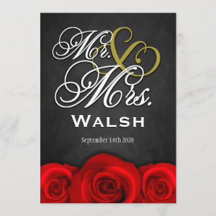 Black Mr & Mrs Red Rose Wedding Invitations