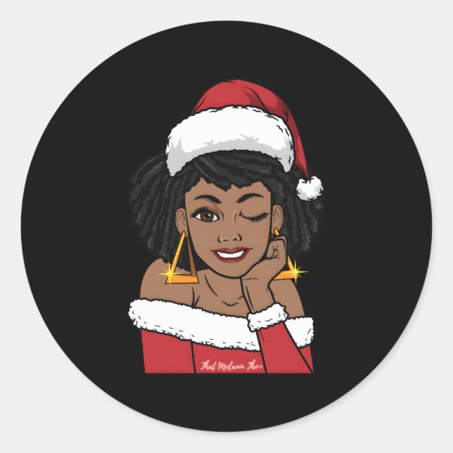 Black Mrs Claus W Afro Winking African American Classic Round Sticker (Front)