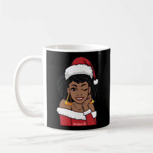 Black Mrs Claus W Afro Winking African American Coffee Mug (Left)