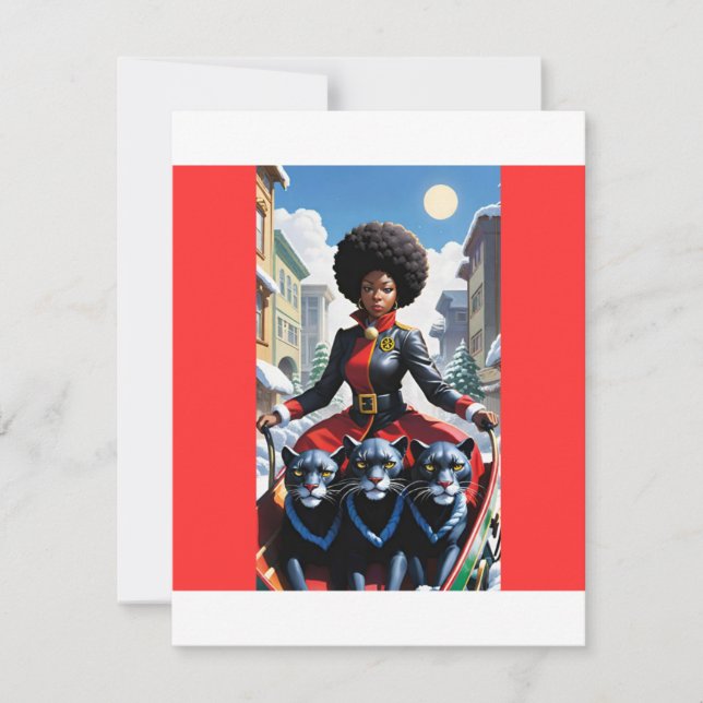 Black Mrs Claus with black Panthers  xmas card (Front)